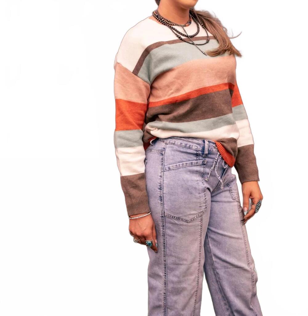 NEW 1 THE WOMAN striped color block knit drop shoulder sweater in multi